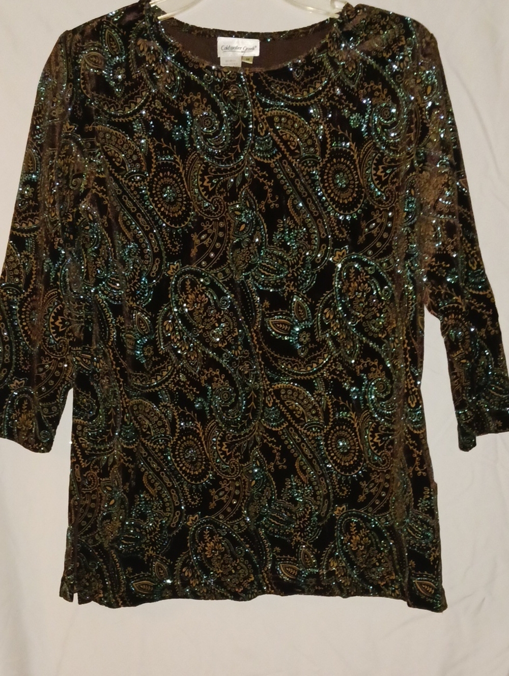 Cold Water Creek Brown & Green Sparkle Pasley Women's Top